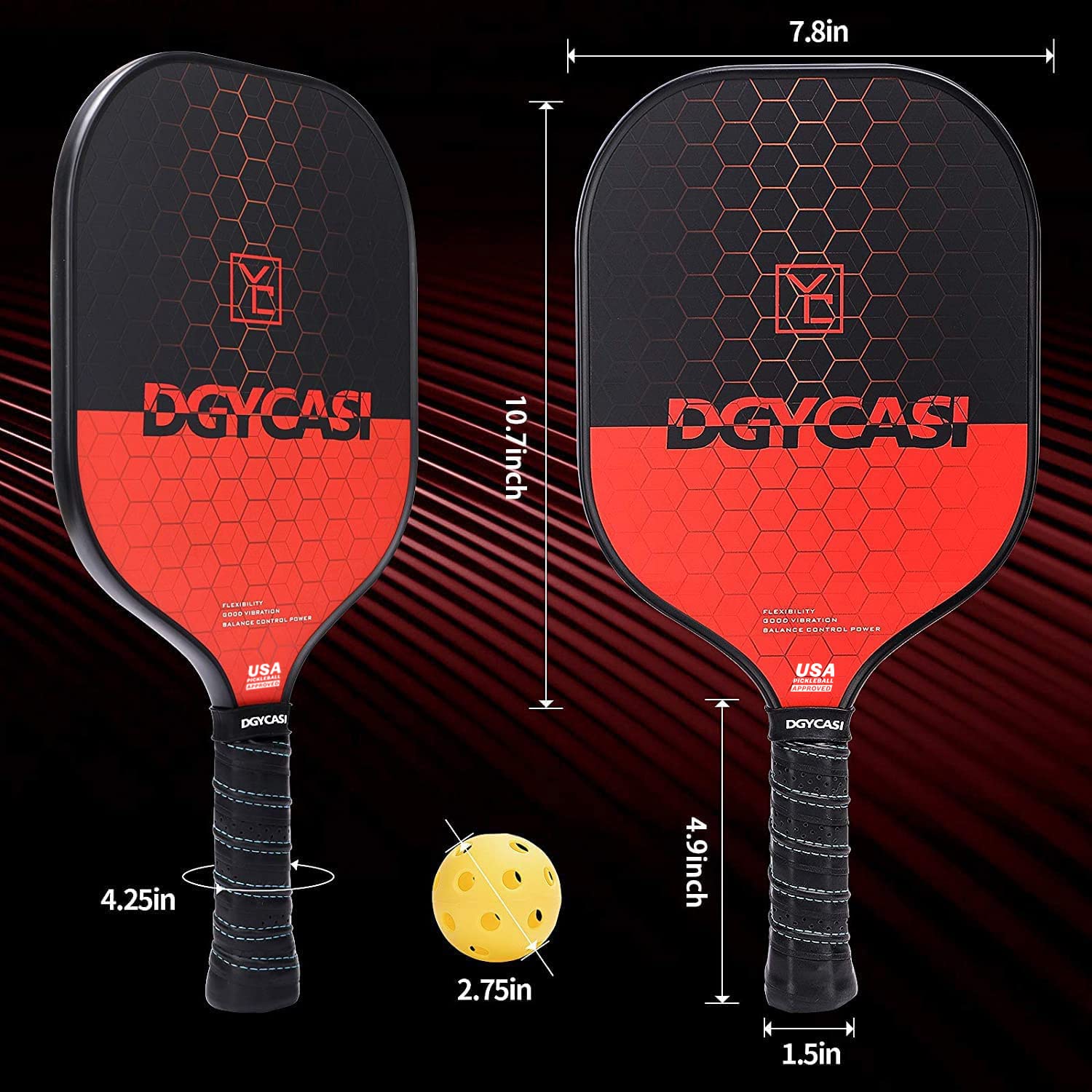 Amazon | YC DGYCASI ピックルボールパドル 4個セット、USAPA